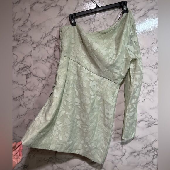 Lulus Emogene Green Burnout Floral Print One-Shoulder Mini Dress - Picture 9 of 10